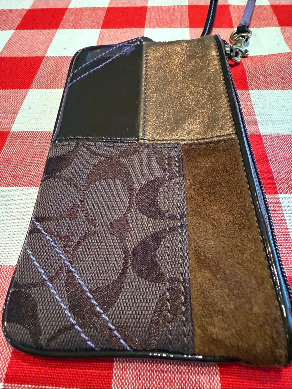 Coach Patchwork Brown Signature Wristlet